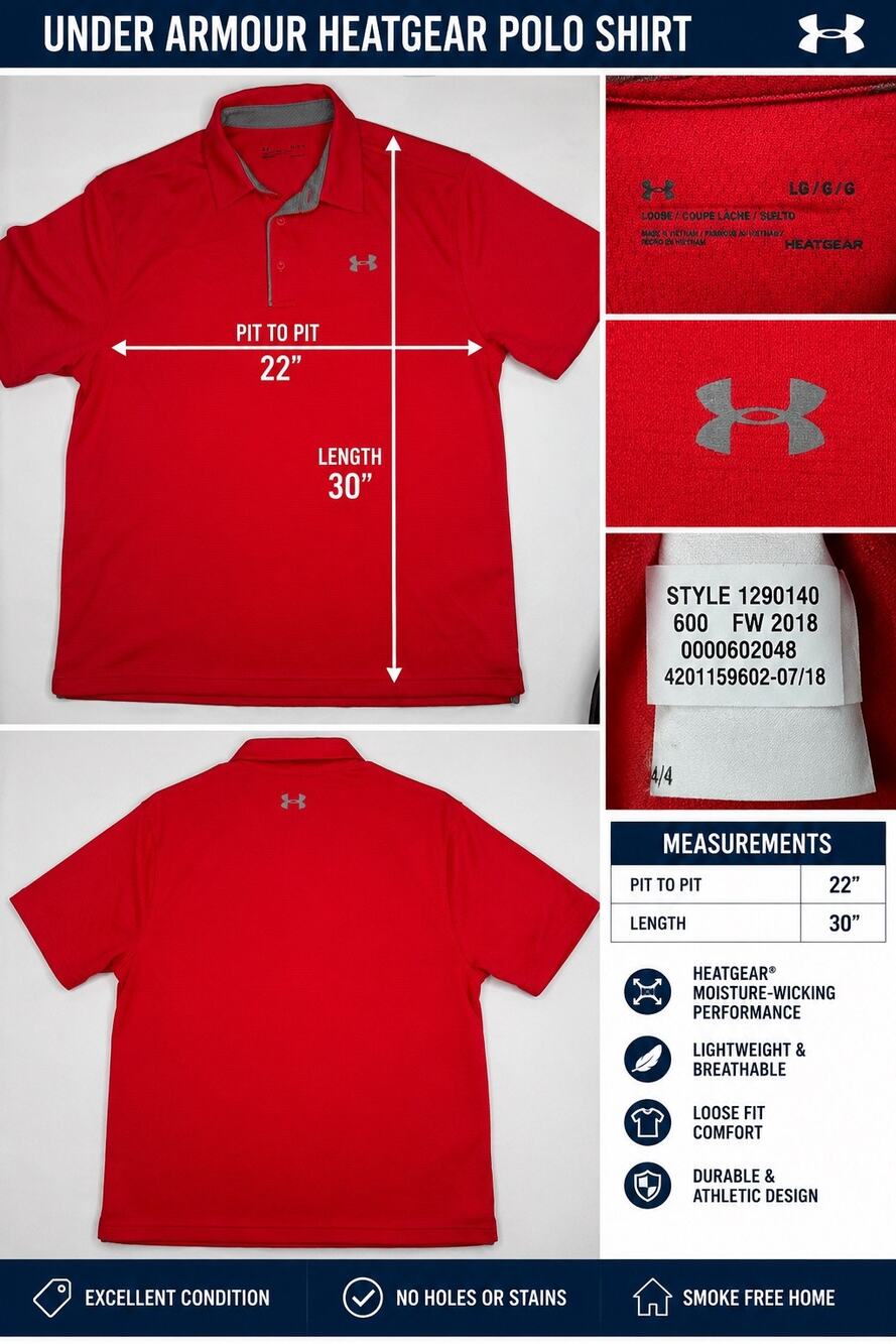 Under Armour HeatGear Polo Shirt Mens Large Red Golf Athletic Performance
